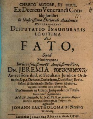 Disp. inaug. legit. de fato