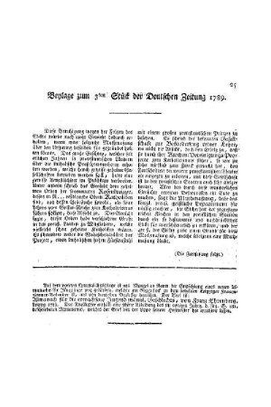 Beylage zum 3ten Stück der Deutschen Zeitung 1789