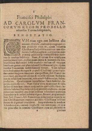 Francisci Philelphi Ad Carolum Francorum Regem...