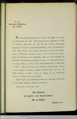 An das Königliche Ministerium des Innern