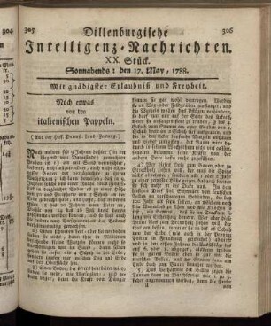 XX. Stück. Sonnabends : den 17. May, 1788.