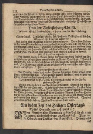 Am hohen Fest des Heiligen Ostertags/ Epistel Corinth. am 5. Capitel v. 7.