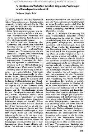 Gedanken zum Verhältnis zwischen Linguistik, Psychologie und Fremdsprachenunterricht