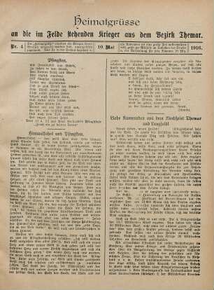 4.1916: Heimatgrüße an die im Felde stehenden Krieger aus dem Bezirk Themar