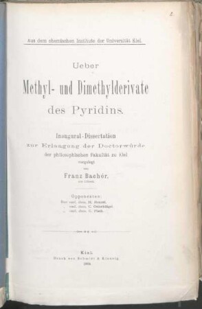 Ueber Methyl- und Dimethylderivate des Pyridins