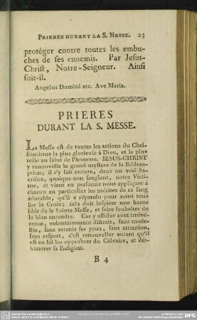 Prieres Durant La S. Messe