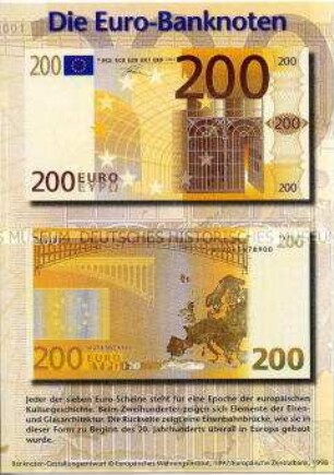 Postkarte zur Einführung des Euro (200 Euro-Schein)