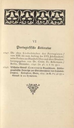 VI. Portugiesische Litteratur