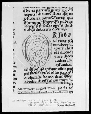 Isidor von Sevilla, Etymologiae — Initiale O, Folio 91recto