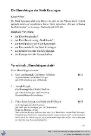 Die Ehrenbürger der Stadt Kenzingen