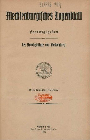 53.1924/25: Mecklenburgisches Logenblatt