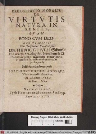 Exercitatio Moralis De Virtutis Natura In Genere