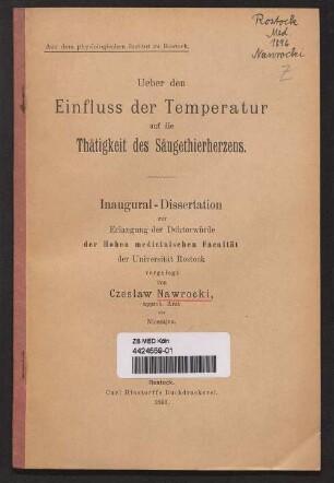 Ueber den Einfluss der Temperatur auf die Thätigkeit des Säugethierherzens