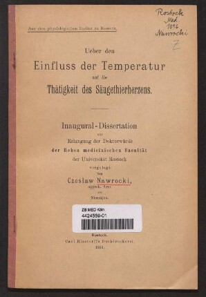 Ueber den Einfluss der Temperatur auf die Thätigkeit des Säugethierherzens