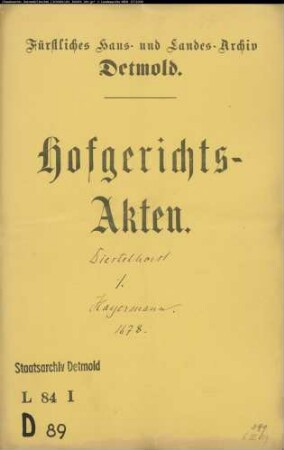 Diestelhorst, Peters Witwe gegen Deppe Hoyermann - Schuldforderung