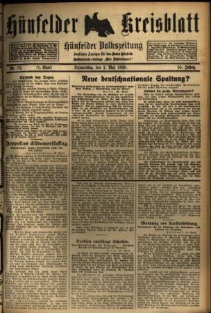 Erste Ausgabe vom Donnerstag, den 01. Mai 1930.