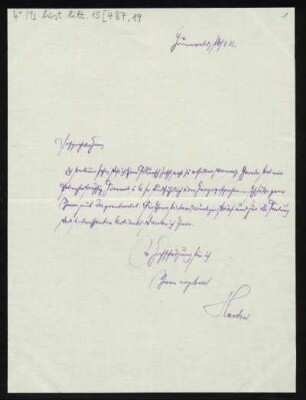 Brief von Maximilian Harden an Will Scheller