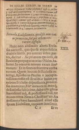 Secunda Ecclesiae notae, quod sit non unius provinciae, sed per orbem terrarum diffusa.