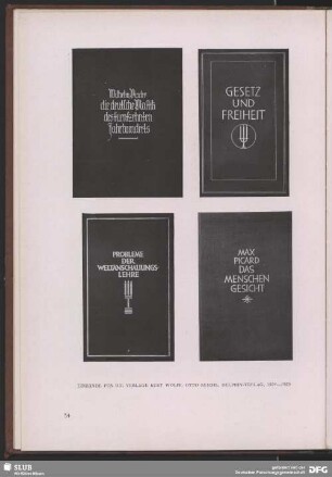 Gestaltung verschiedener Buchumschläge für die Verlage Kurt Wolff, Otto Reichl, Delphin-Verlag
