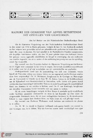 2.Ser. 8.1915: Rapport der commissie van advies betreffende het opstellen van grafzerken