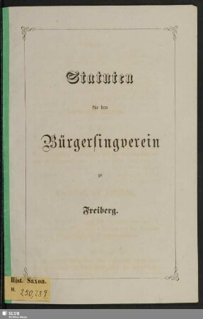 Statuten für den Bürgersingverein zu Freiberg