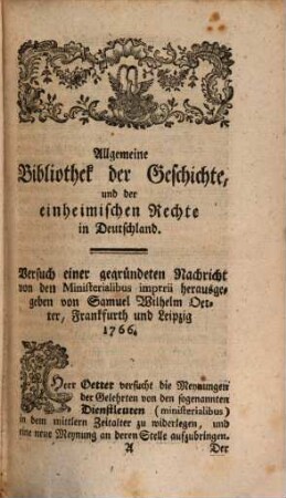 Carl Renatus Hausens Allgemeine Bibliothek der Geschichte und der einheimischen Rechte in Deutschland, 1,1