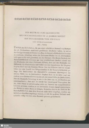Ein Beitrag Zur Geschichte Des Bucheinbands Im 16. Jahrhundert. Die Buchbinder Von Zwickau
