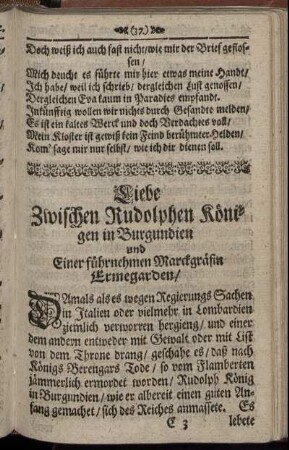 Liebe zwischen Rudolphen Königen und Einer führnehmen Marckgräfin Ermegarden/