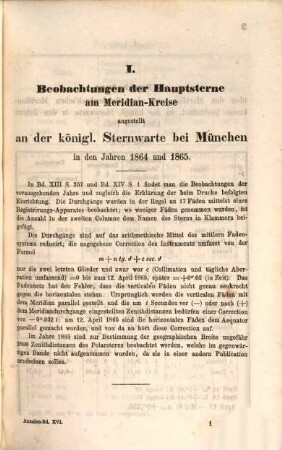 Annalen der Königlichen Sternwarte bei München, 16 = 31 d. Gesamtw. 1867