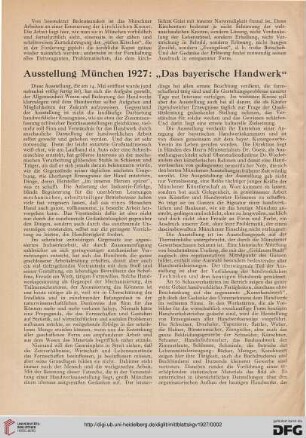 Ausstellung München 1927: "Das bayerische Handwerk"