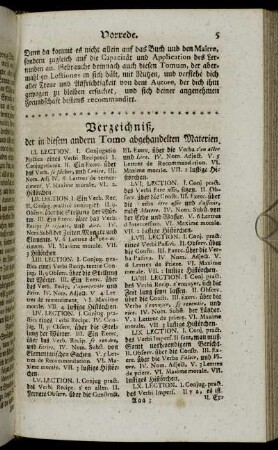 Verzeichniß, der in diesem andern Tomo abgehandelten Materien.
