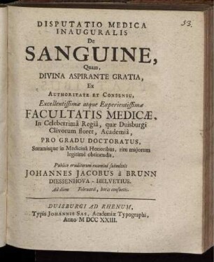 Dissertatio Medica Inauguralis De Sanguine