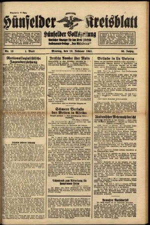 Erste Ausgabe vom Montag, den 10. Februar 1941.