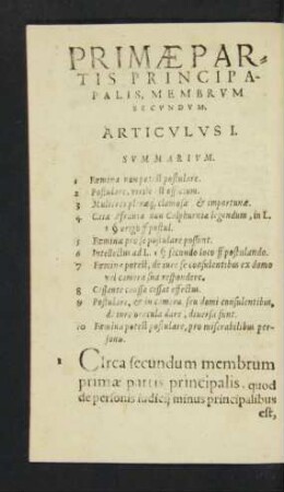 Primae Partis Principalis, Membrum Secundum.