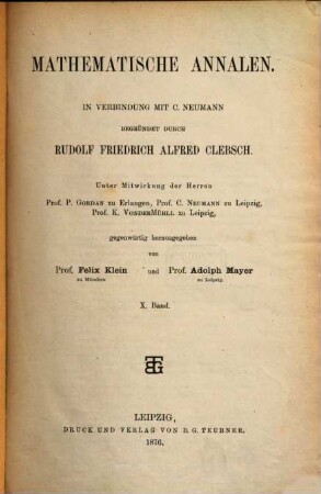 Mathematische Annalen. 10. 1876