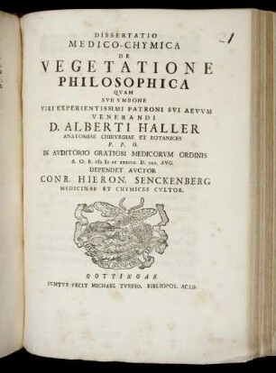Dissertatio Medico-Chymica De Vegetatione Philosophica