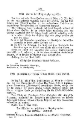 Form der Abgangszeugnisse : [III. Gymnasien und Realschulen]