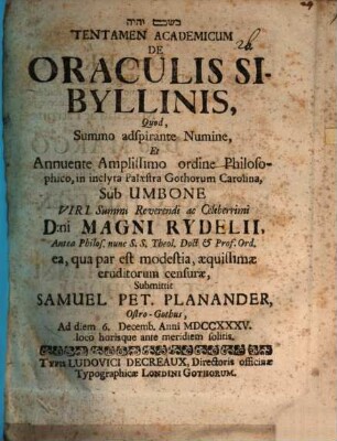 Tentamen academicum de oraculis Sibyllinis