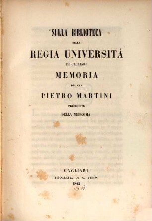 Sulla biblioteca della regia università di Cagliari memoria