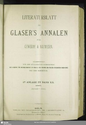 Literaturblatt 1te Anlage zu Band XX.1887. Januar - Juni