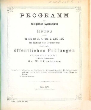 Programm : womit zu der ... stattfindenden Schlußfeier ergebenst einladet. 1878/79