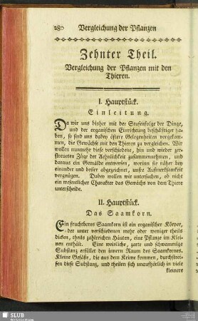 Zehnter Theil. Vergleichung der Pflanzen mit den Thieren