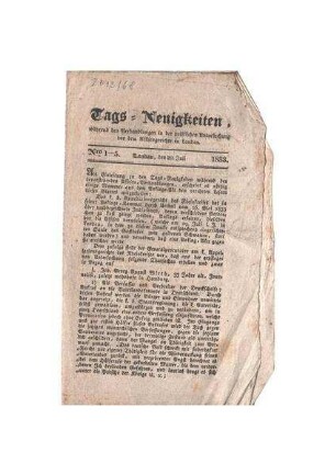 "Tags-Neuigkeiten No. 1 bis 5"; 20. Juli 1833