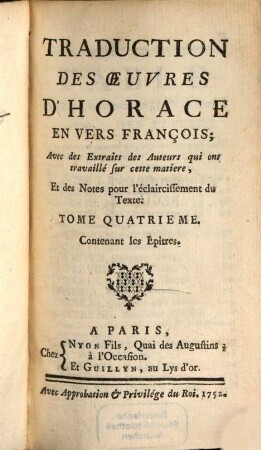 Traduction des oeuvres D'Horace. Tom. 4 (1752)