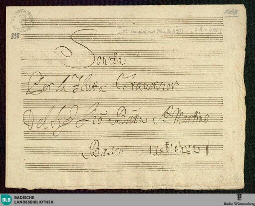 Sonatas - Mus. Hs. 838 : fl, b; C