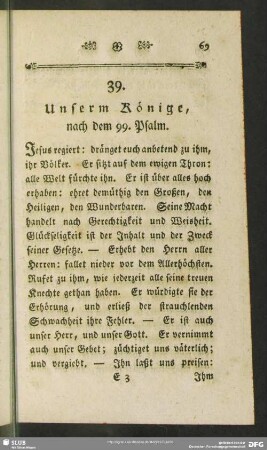 39. Unserm Könige, nach dem 99. Psalm