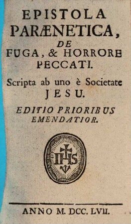 Epistola Parænetica, De Fuga, & Horrore Peccati