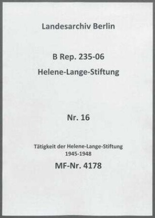 Tätigkeit der Helene-Lange-Stiftung 1945-1948