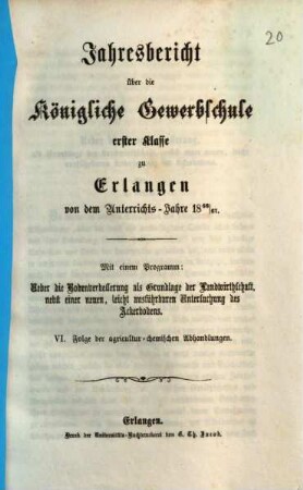 Jahresbericht über die Königliche Gewerbschule Erster Klasse zu Erlangen : von dem Unterrichtsjahre ... 1866/67