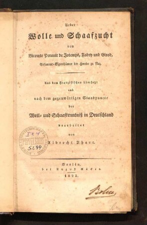 Ueber Wolle und Schaafzucht